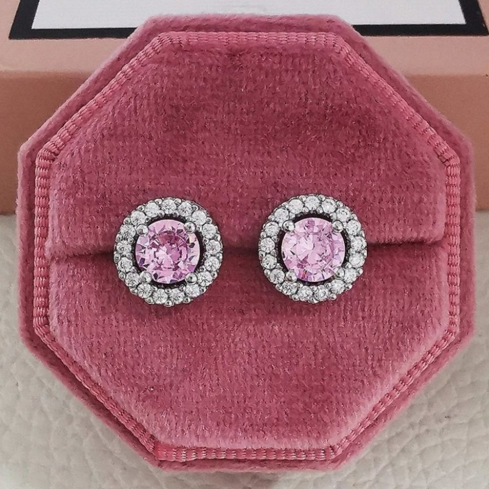 925 sterling silver wedding pink diamond earrings - Picture 2 of 2
